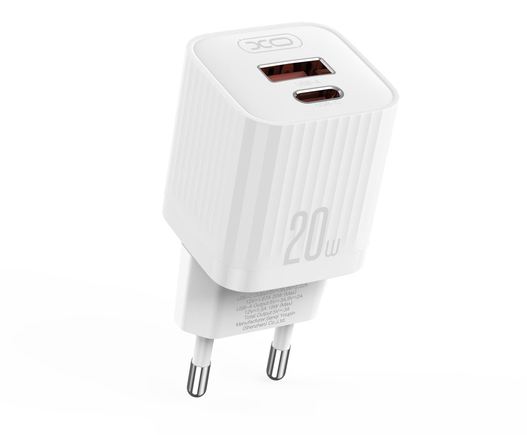 XO L147(EU) PD20W 1USB-A+1USB-C Charger White - imagine 3