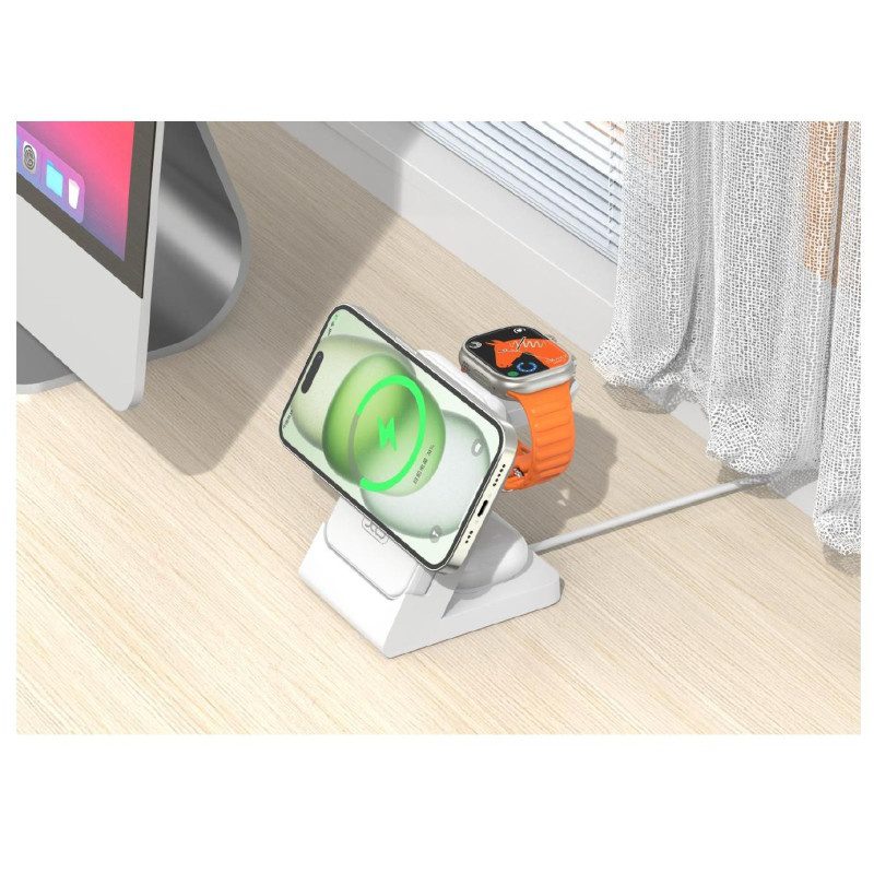 XO CX033 Wireless Charging Power bank + Apple Watch Charger + Headphone Wireless Charger 3 in 1 whit - imagine 2