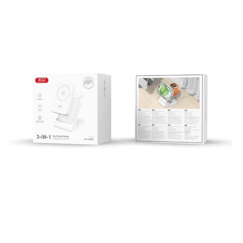 XO CX033 Wireless Charging Power bank + Apple Watch Charger + Headphone Wireless Charger 3 in 1 whit - imagine 3
