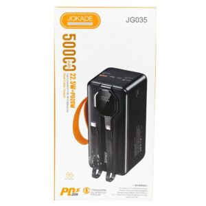 Jokade JG035 ZHIBO series 22.5W+PD20W fully compatible mobile power bank with wire (50000mAh) Black
