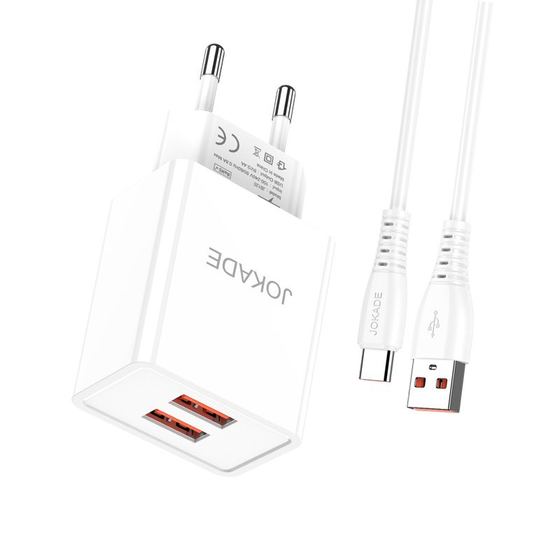 JOKADE JB121 Zhongkai series dual port charger set USB to Type-C (EU) White - imagine 2