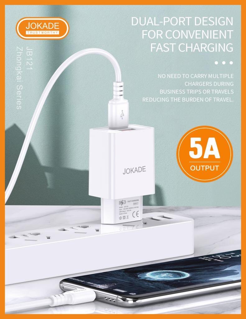 JOKADE JB121 Zhongkai series dual port charger set USB to Type-C (EU) White
