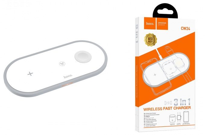 Hoco CW24 Handsome 3-in-1 wireless fast charger white - imagine 2