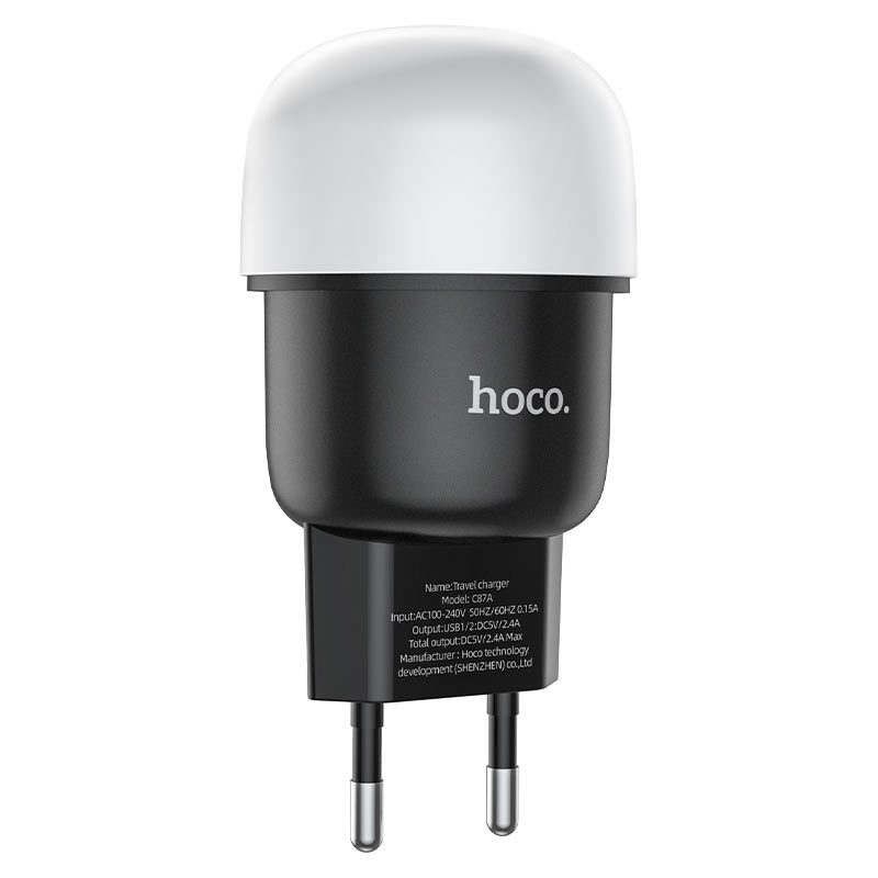 Hoco C87A Sparkle dual port night light charger(EU) black - imagine 2