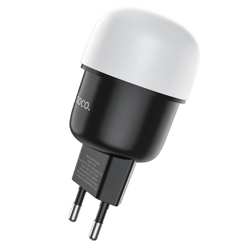 Hoco C87A Sparkle dual port night light charger(EU) black - imagine 3