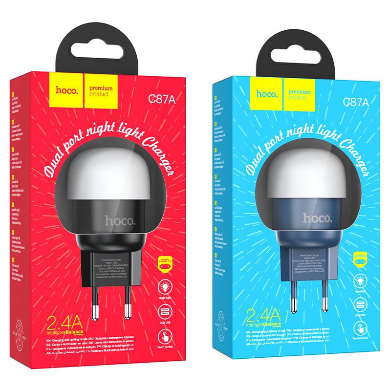 Hoco C87A Sparkle dual port night light charger(EU) black - imagine 4