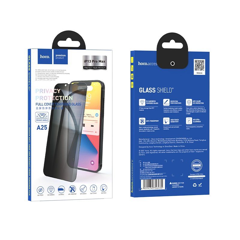 Hoco Full-screen anti-drop and privacy-proof tempered film for iP13 Pro Max(A25) black - imagine 2