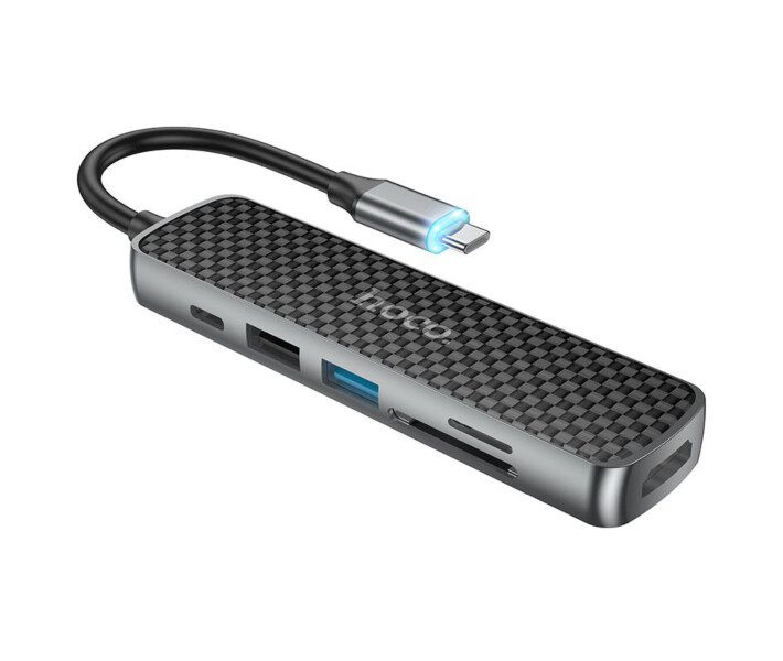 Hoco HB24 Easy display Type-C multifunction adapter(HDTV+USB3.0+USB2.0+SD+TF+PD) metal gray - imagine 2
