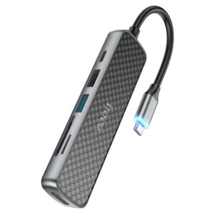 Hoco HB24 Easy display Type-C multifunction adapter(HDTV+USB3.0+USB2.0+SD+TF+PD) metal gray