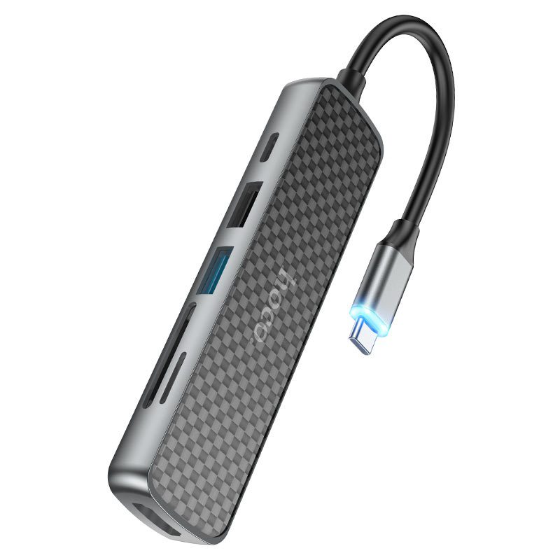Hoco HB24 Easy display Type-C multifunction adapter(HDTV+USB3.0+USB2.0+SD+TF+PD) metal gray