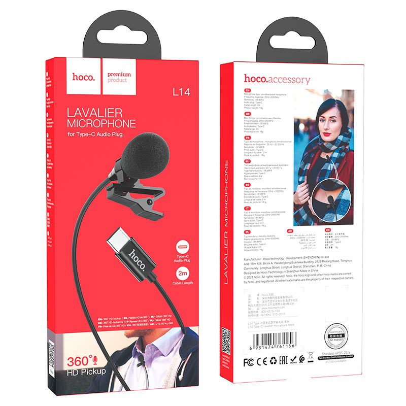 Hoco L14 Type-C Lavalier microphone black - imagine 4