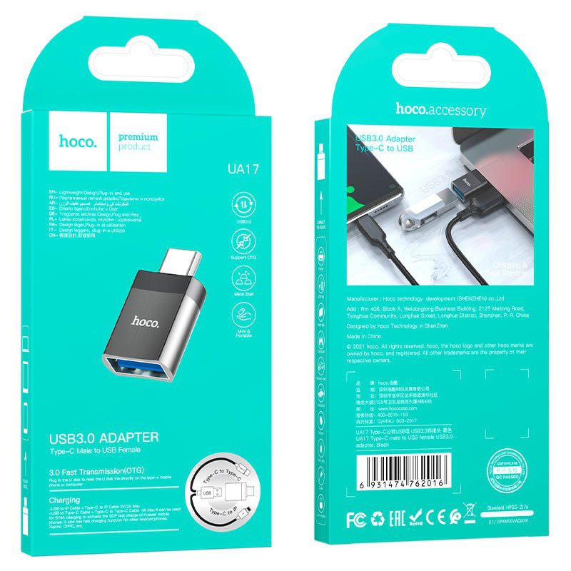 Hoco UA17 Type-C male to USB female USB3.0 adapter black - imagine 6