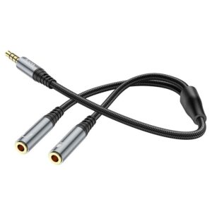 Hoco UPA21 2-in-1 3.5 headset audio adapter cable(male to 2*female) metal gray
