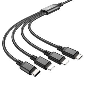 Hoco X76 4-in-1 Super charging cable(Type-C+Type-C+iP+Micro) black