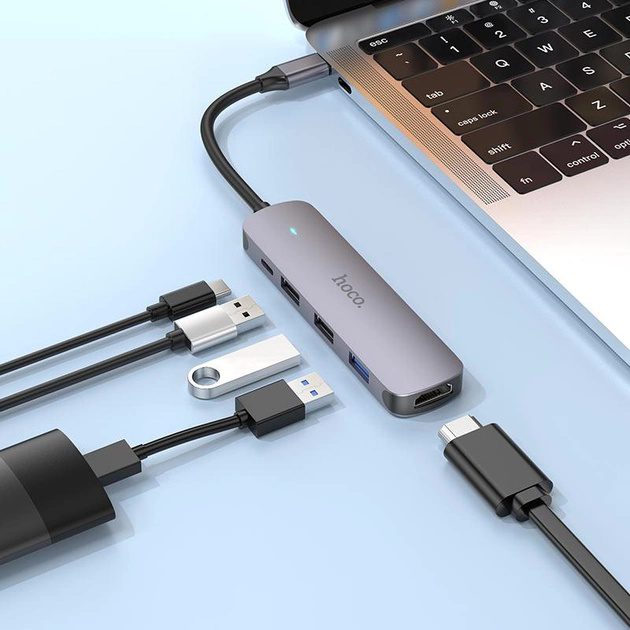 Hoco HB27 Type-C multi-function converter(HDTV+USB3.0+USB2.0*2+PD) metal gray - imagine 2