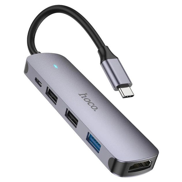 Hoco HB27 Type-C multi-function converter(HDTV+USB3.0+USB2.0*2+PD) metal gray