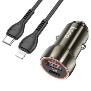 Hoco Z46A Blue whale PD20W+QC3.0 car charger set(C to iP) metal gray