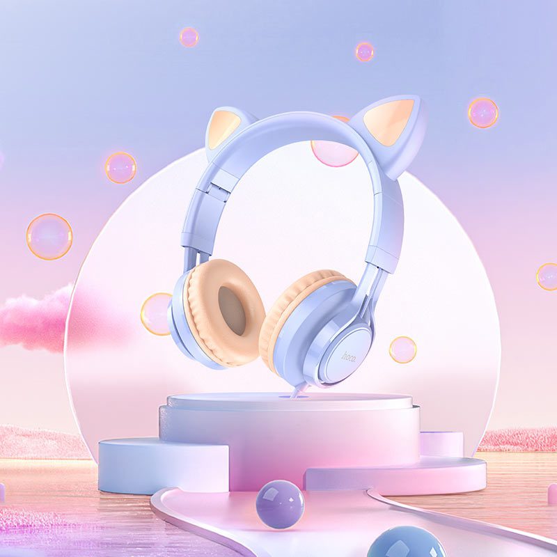 Hoco W36 Cat ear headphones with mic midnight blue - imagine 3