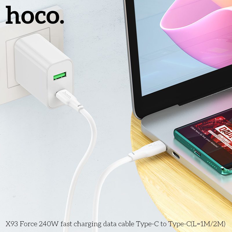 Hoco X93 Force 240W fast charging data cable Type-C to Type-C(L=1M) white - imagine 3