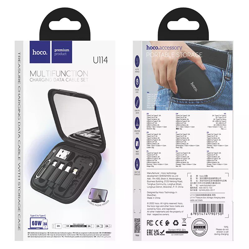 Hoco U114 Treasure box storage charging data cable set black - imagine 3