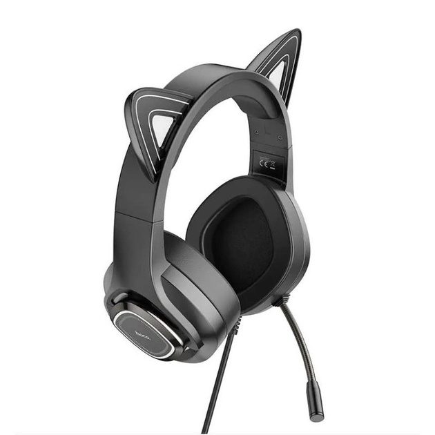 Hoco W107 Cute cat luminous cat ear gaming headphones elf cat - imagine 4