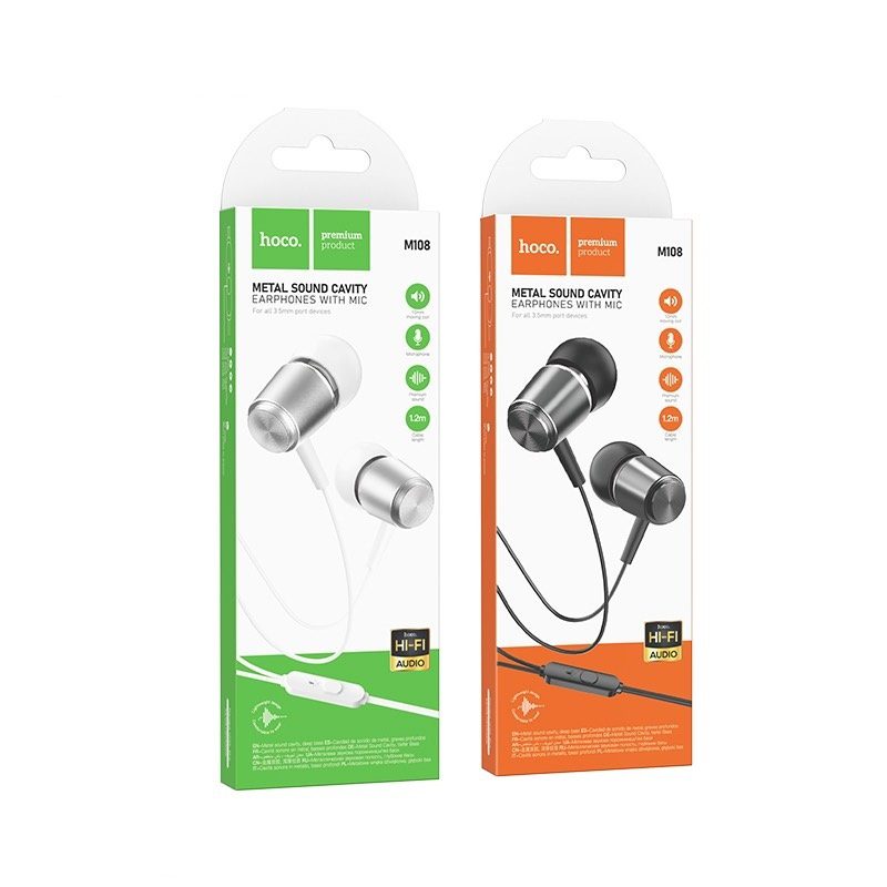 Hoco M108 Spring metal universal earphones with mic metal gray - imagine 2