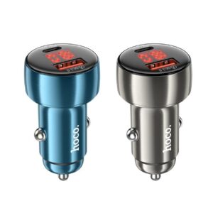 Hoco Z50 Leader 48W dual-port PD30W+QC3.0 car charger with digital display metal gray