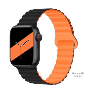Hoco WA22 Flexible series magnetic silicone strap for iWatch(42/44/45/49mm) black with orange