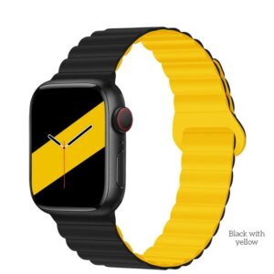 Hoco WA22 Flexible series magnetic silicone strap for iWatch(42/44/45/49mm) black with yellow