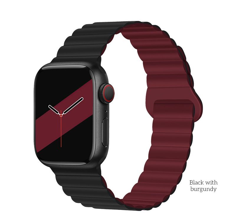 Hoco WA22 Flexible series magnetic silicone strap for iWatch(42/44/45/49mm) black with burgundy
