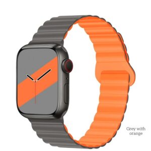 Hoco WA22 Flexible series magnetic silicone strap for iWatch(42/44/45/49mm) grey with orange