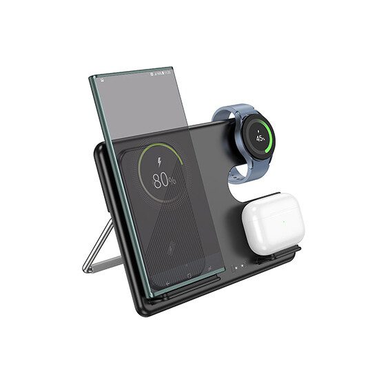 Hoco CQ2 Flash folding 3-in-1 wireless fast charger(SAM Watch) black - imagine 2