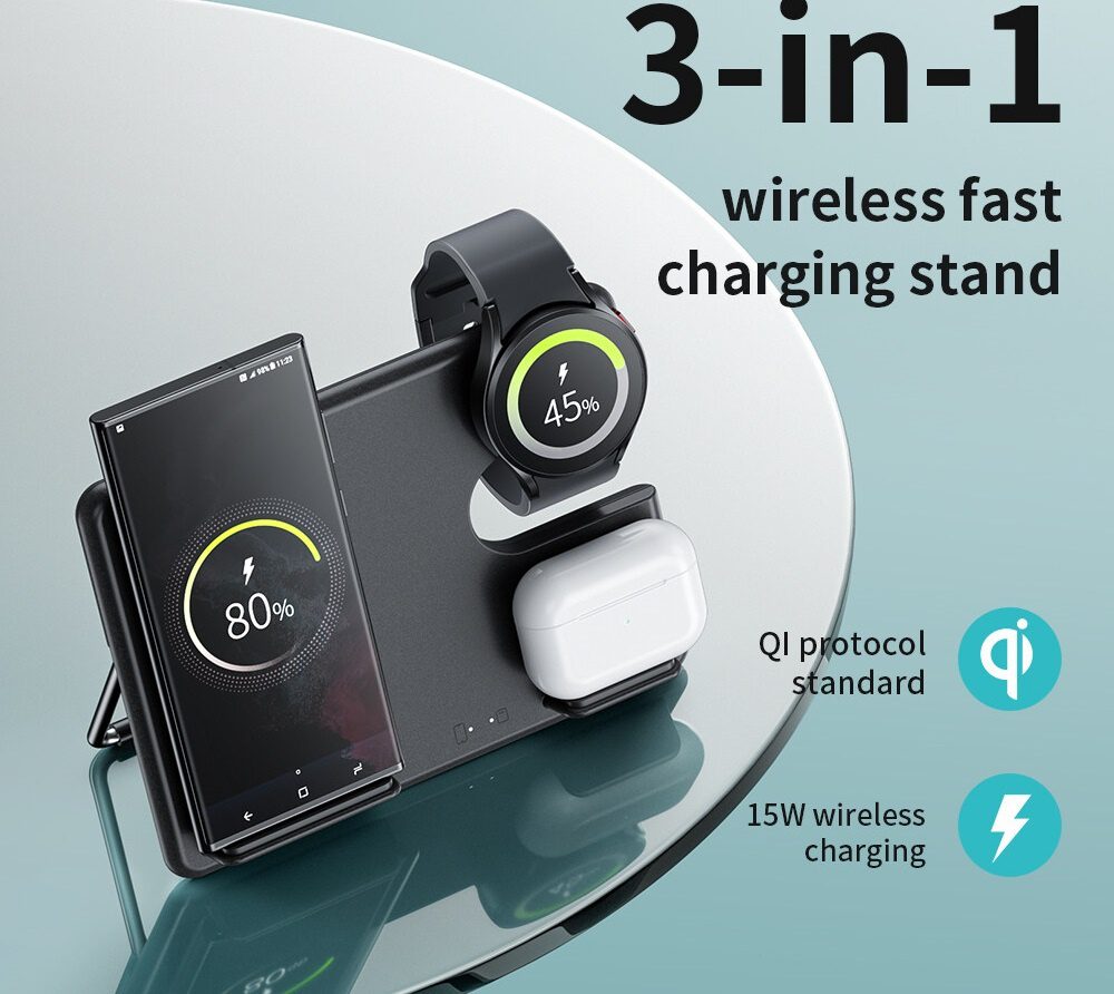 Hoco CQ2 Flash folding 3-in-1 wireless fast charger(SAM Watch) black