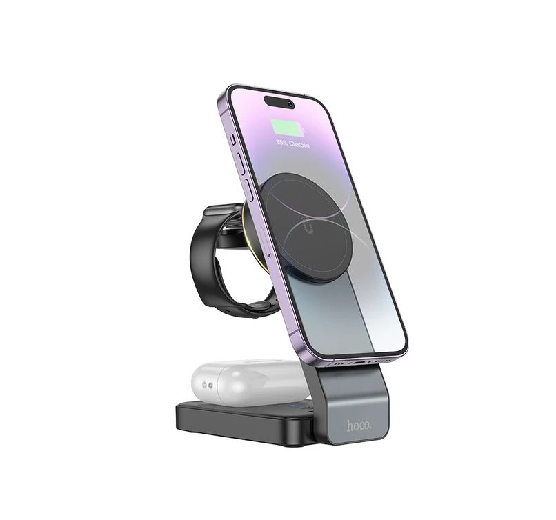 Hoco CQ3 Motorcycle folding 3-in-1 magnetic wireless fast charger black - imagine 2