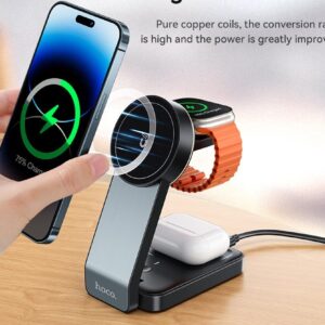 Hoco CQ3 Motorcycle folding 3-in-1 magnetic wireless fast charger black