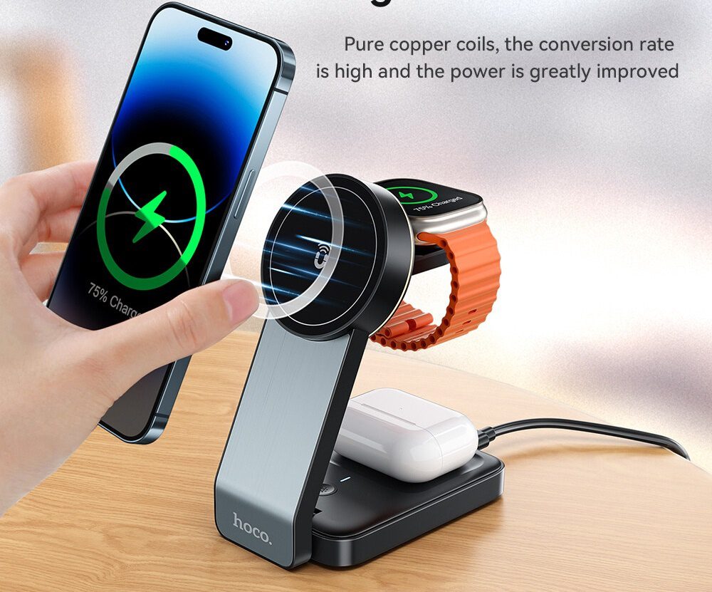 Hoco CQ3 Motorcycle folding 3-in-1 magnetic wireless fast charger black