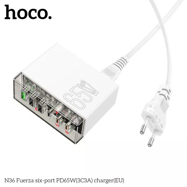 Hoco N36 Fuerza six-port PD65W(3C3A) charger(EU) white - imagine 3