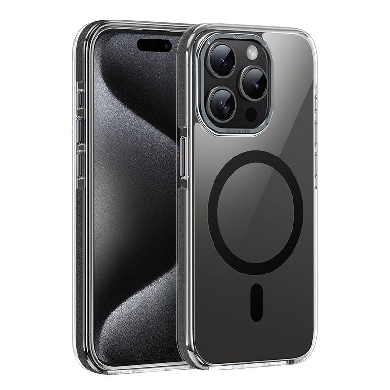 Hoco Transparent anti-fall magnetic protective case iP15 Pro(AS6) transparent black