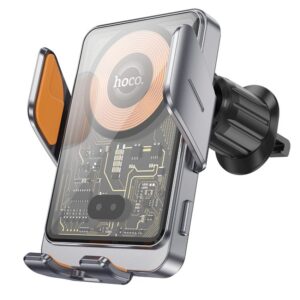 Hoco HW7 Transparent Discovery Edition wireless fast charging car holder(air outlet) metal gray