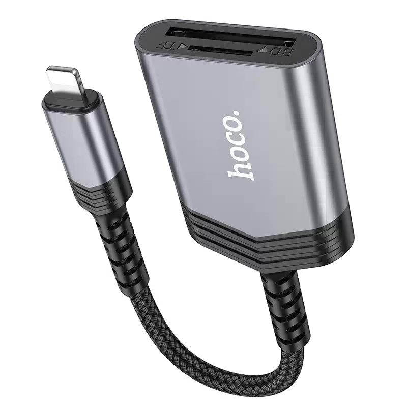 Hoco UA25 2-in-1 card reader iP metal gray - imagine 2