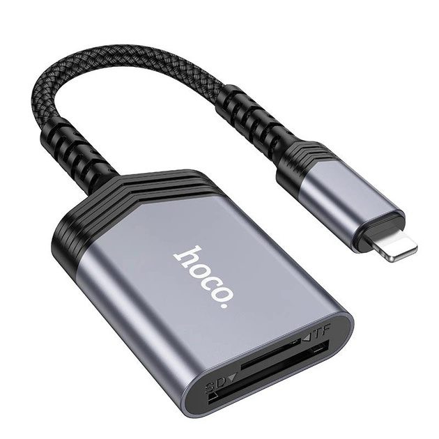 Hoco UA25 2-in-1 card reader iP metal gray - imagine 3