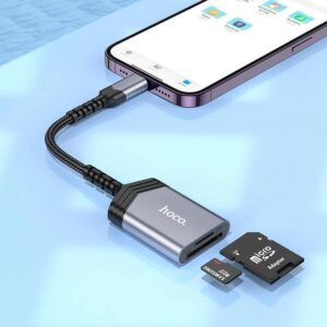 Hoco UA25 2-in-1 card reader iP metal gray