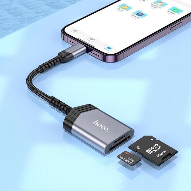 Hoco UA25 2-in-1 card reader iP metal gray