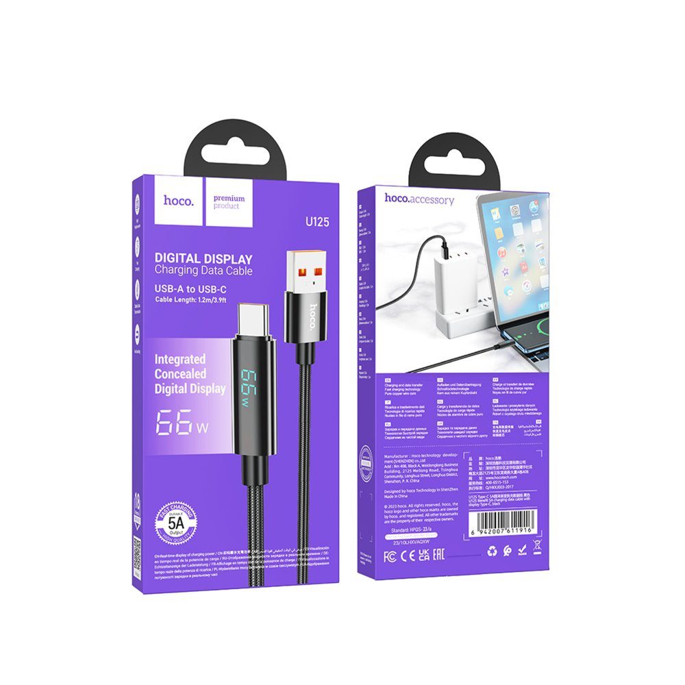 Hoco U125 Benefit 5A charging data cable with display Type-C black - imagine 4