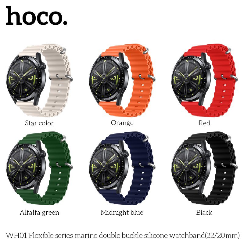 Hoco WH01 Flexible series marine double buckle silicone watchband(22mm) alfalfa green - imagine 2