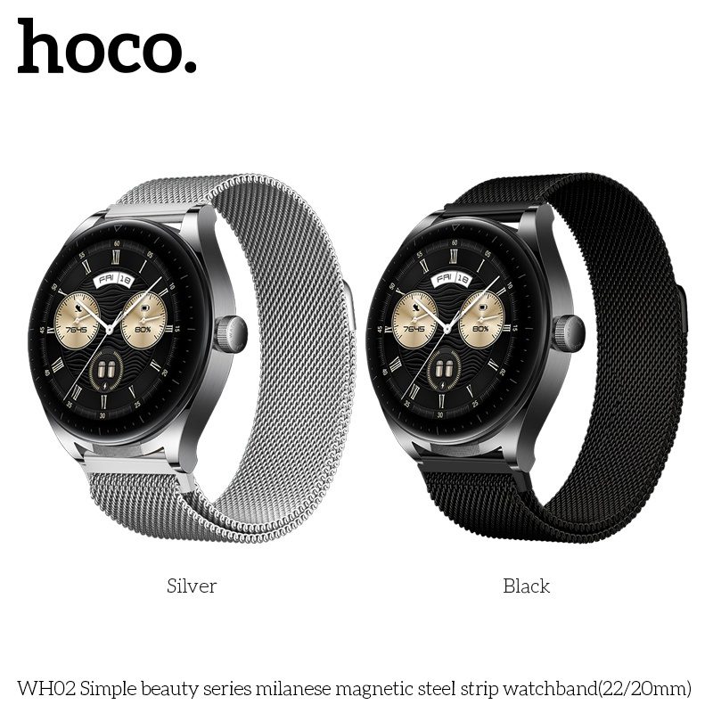 Hoco WH02 Simple beauty series milanese magnetic steel strip watchband(22mm) black - imagine 2