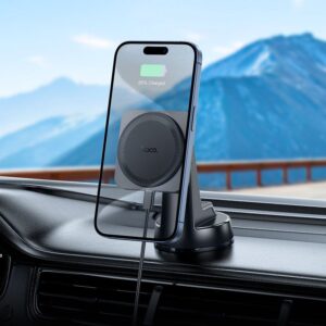 Hoco HW16 Speed magnetic wireless fast charging car holder(center console) black metal gray