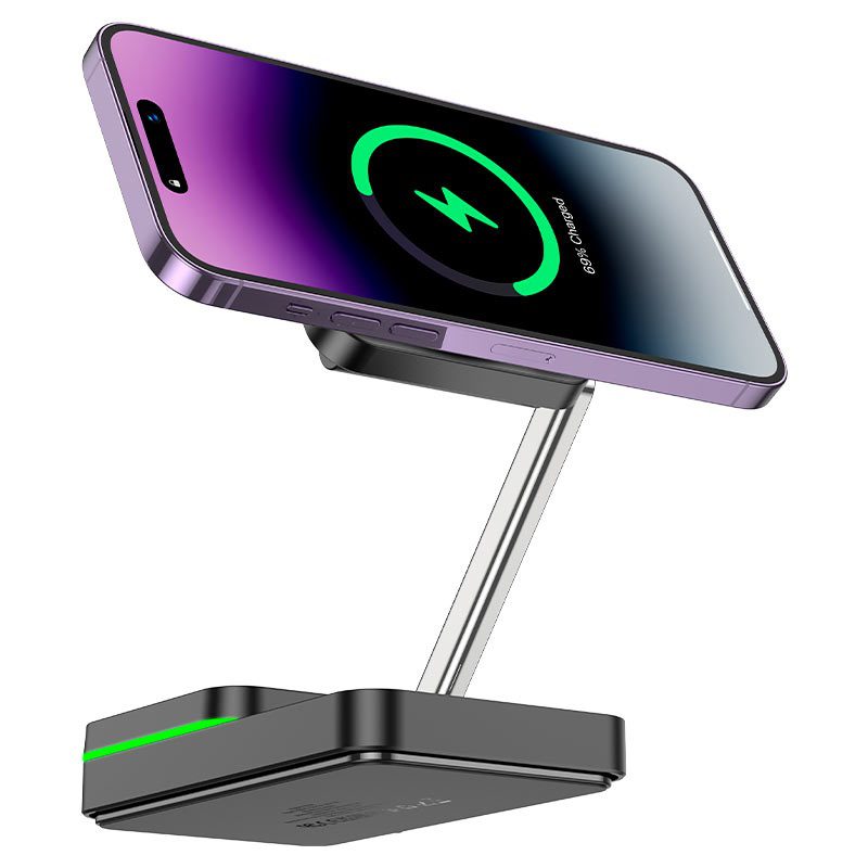 Hoco CQ10 Consuelo folding 3-in-1 wireless fast charger black - imagine 2