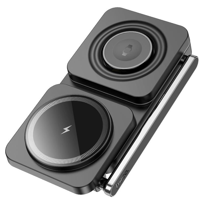 Hoco CQ10 Consuelo folding 3-in-1 wireless fast charger black - imagine 3