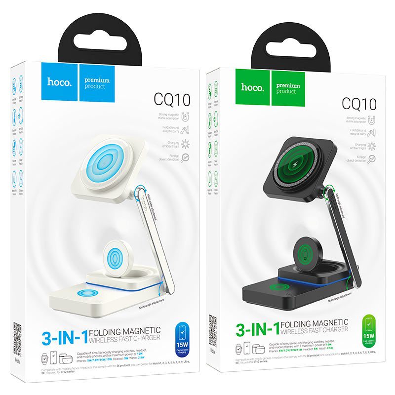 Hoco CQ10 Consuelo folding 3-in-1 wireless fast charger black - imagine 6